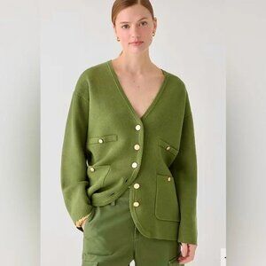 J. CREW Cardigan Sweater Womens Medium Green Long V-neck Sweater Blazer
